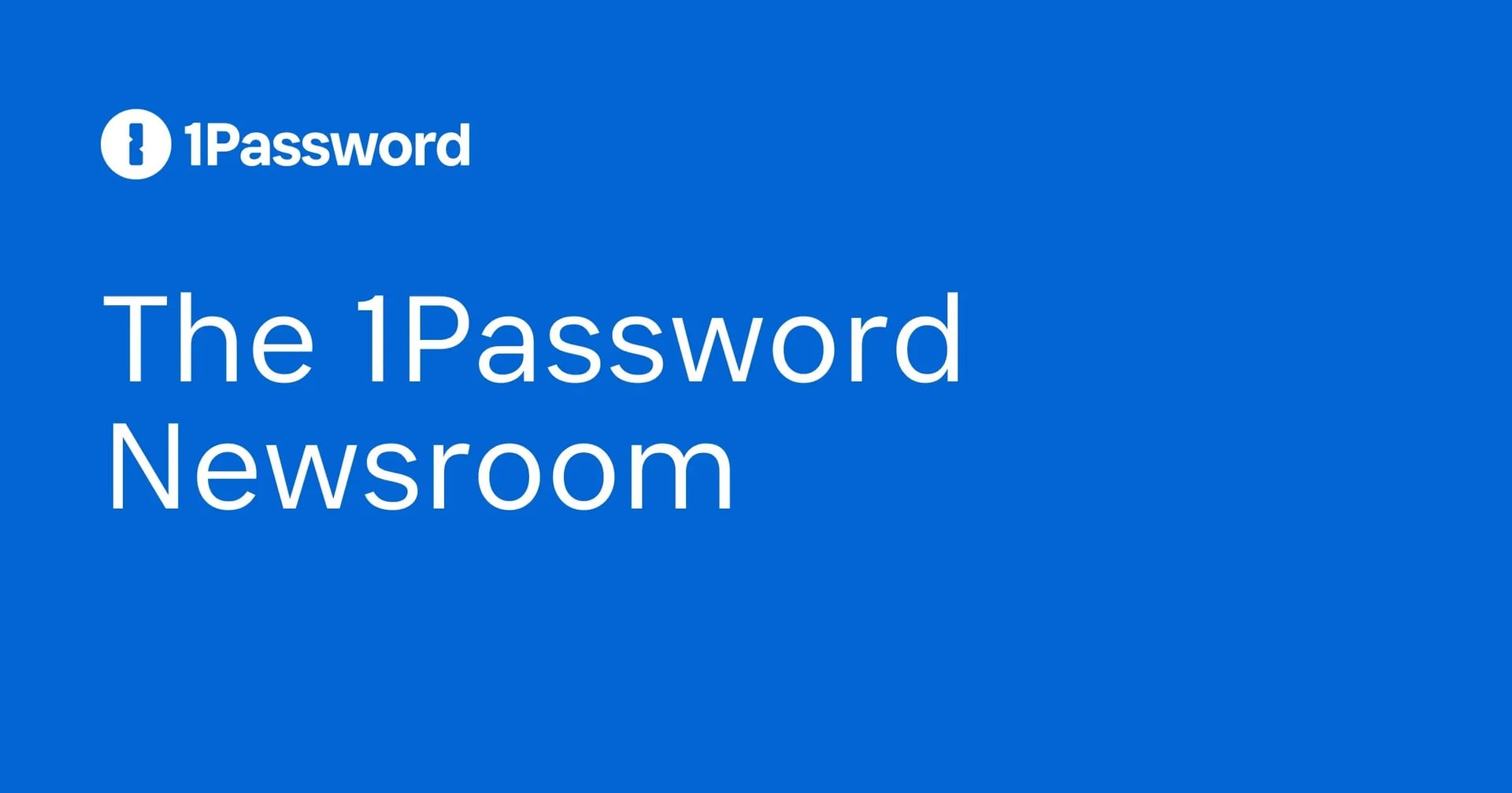 Fondo azul con el logotipo de 1Password y el texto The 1Password Newsroom en letras blancas.