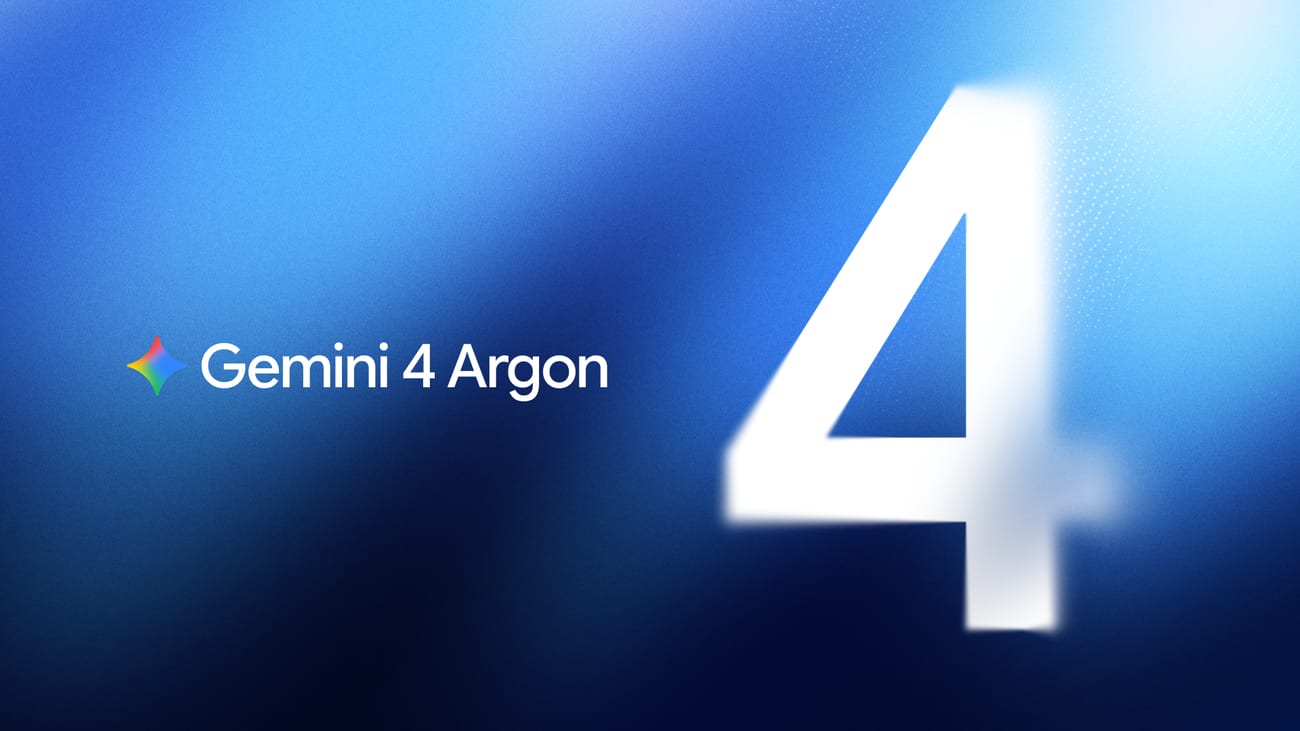 Fondo degradado en tonos de azul con el texto Gemini 4 Argon y el logotipo de estrella de Gemini a la izquierda, junto a un número 4 blanco difuminado.