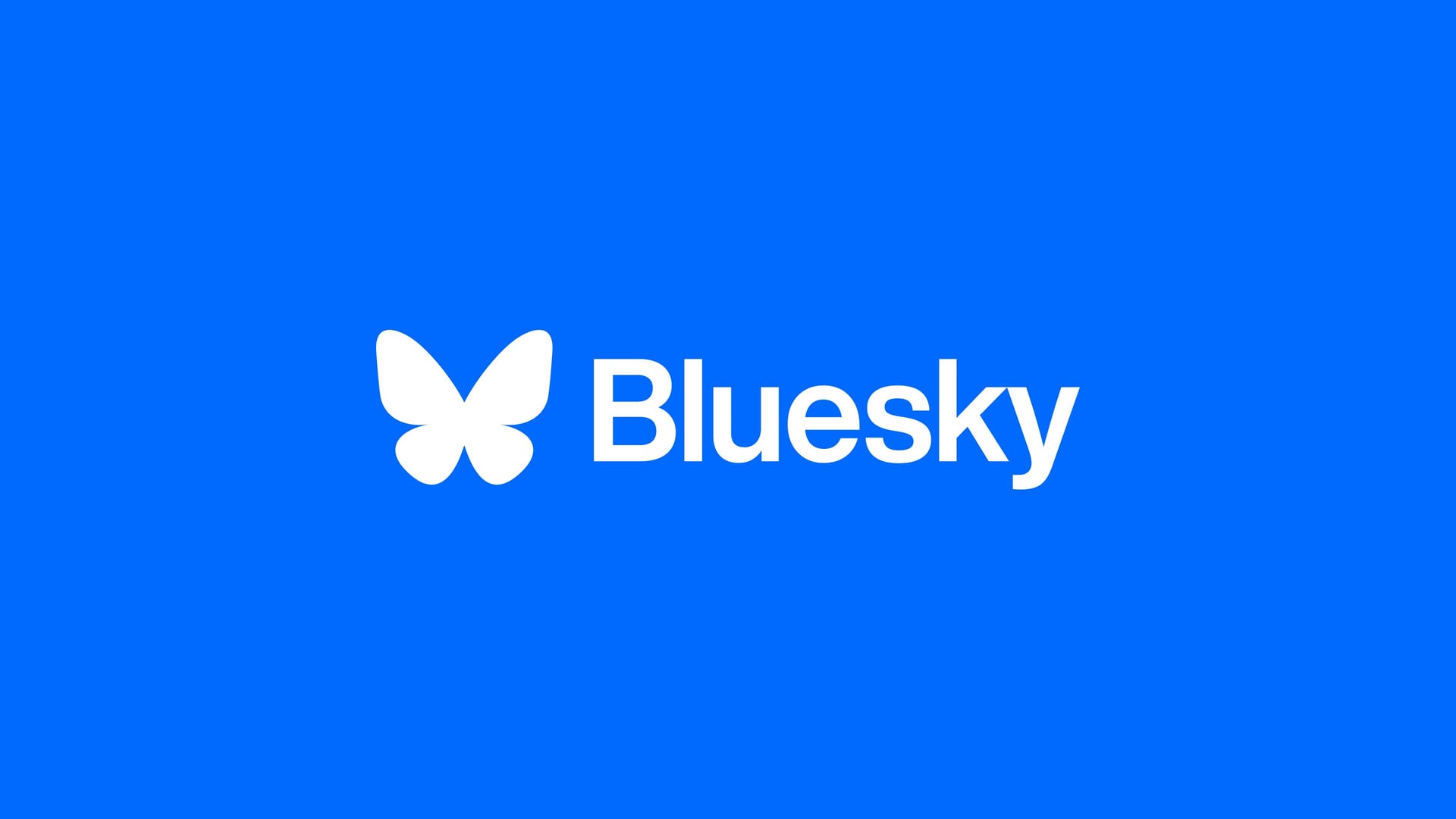 Bluesky logo, a butterfly and the name in white, on a blue background.