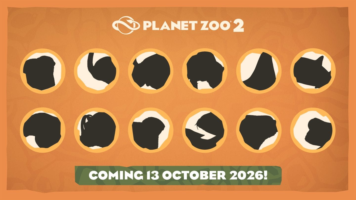 Twelve circles with black silhouettes of hidden animals on an orange background, above the October 13, 2026 launch banner.