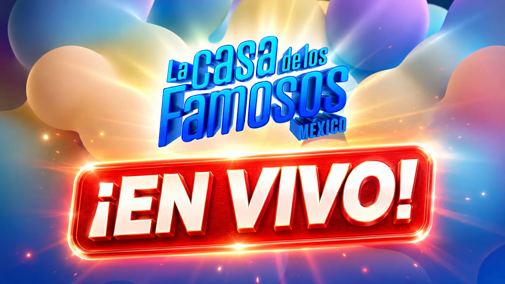Logotipo del programa en letras azules sobre un fondo de formas de colores, con un rótulo rojo de transmisión en vivo debajo.