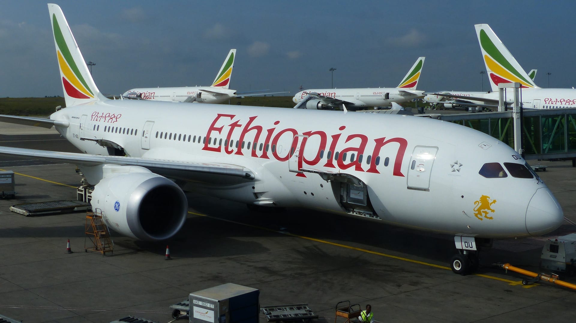 Un avión Boeing 787 de Ethiopian Airlines estacionado en la pista del Aeropuerto Internacional Bole.