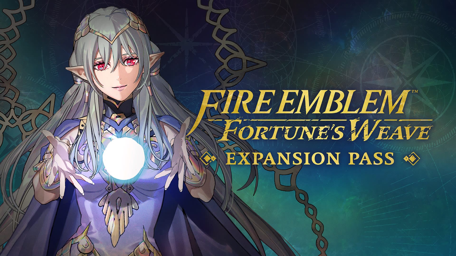 A silver-haired character with pointed ears holds out both hands over a sphere of light; at right, the Expansion Pass logo.