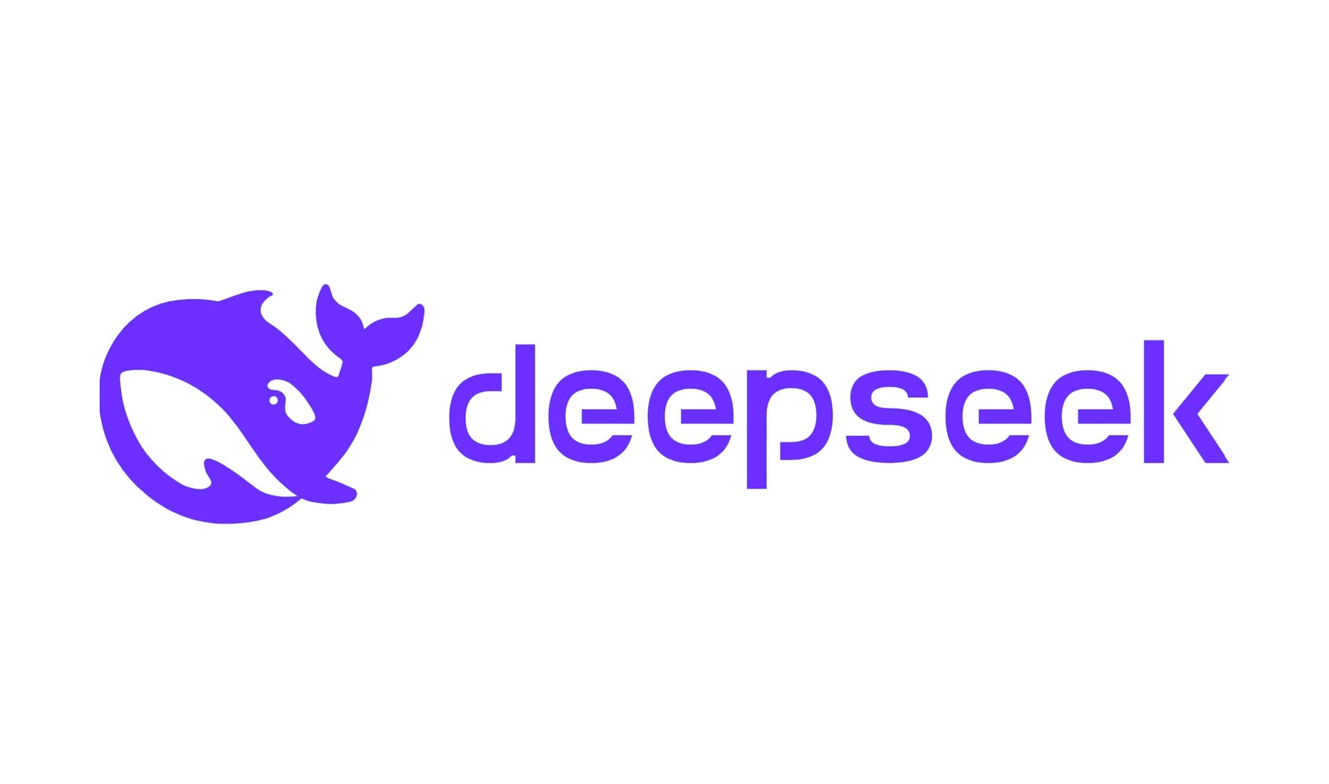 The purple DeepSeek logo, a stylized whale next to the company name in lowercase letters, on a white background.