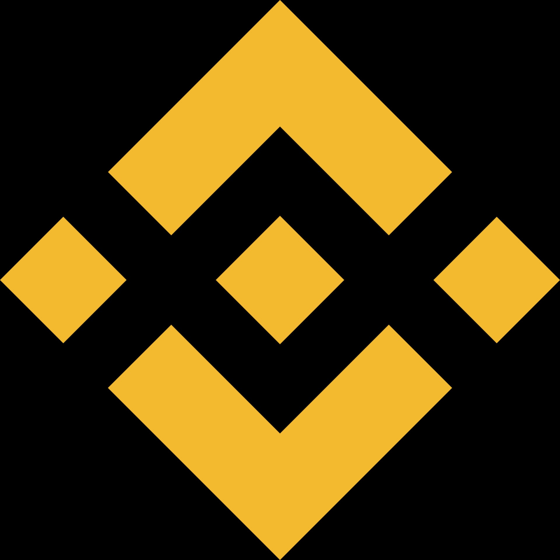 The yellow Binance logo, made of diamond shapes, on a white background.