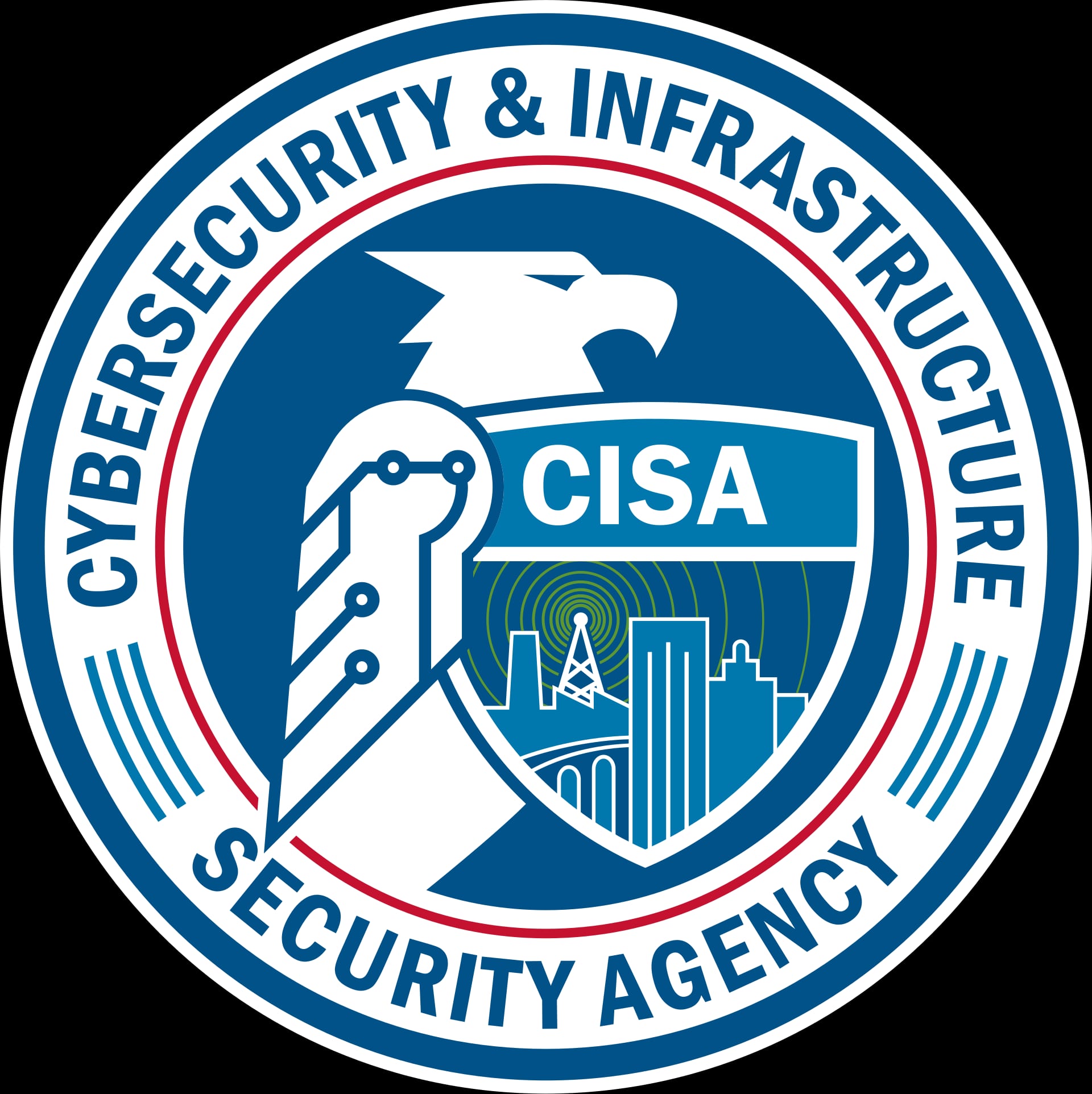 Sello circular de la Agencia de Ciberseguridad y de Seguridad de la Infraestructura de Estados Unidos, con un águila blanca y la sigla CISA sobre un escudo.
