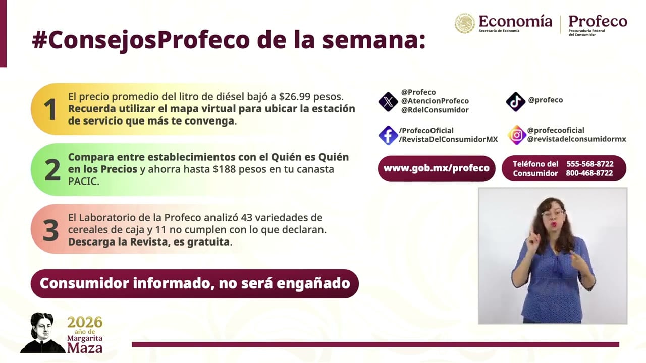 Lámina proyectada en la conferencia: #ConsejosProfeco de la semana:.