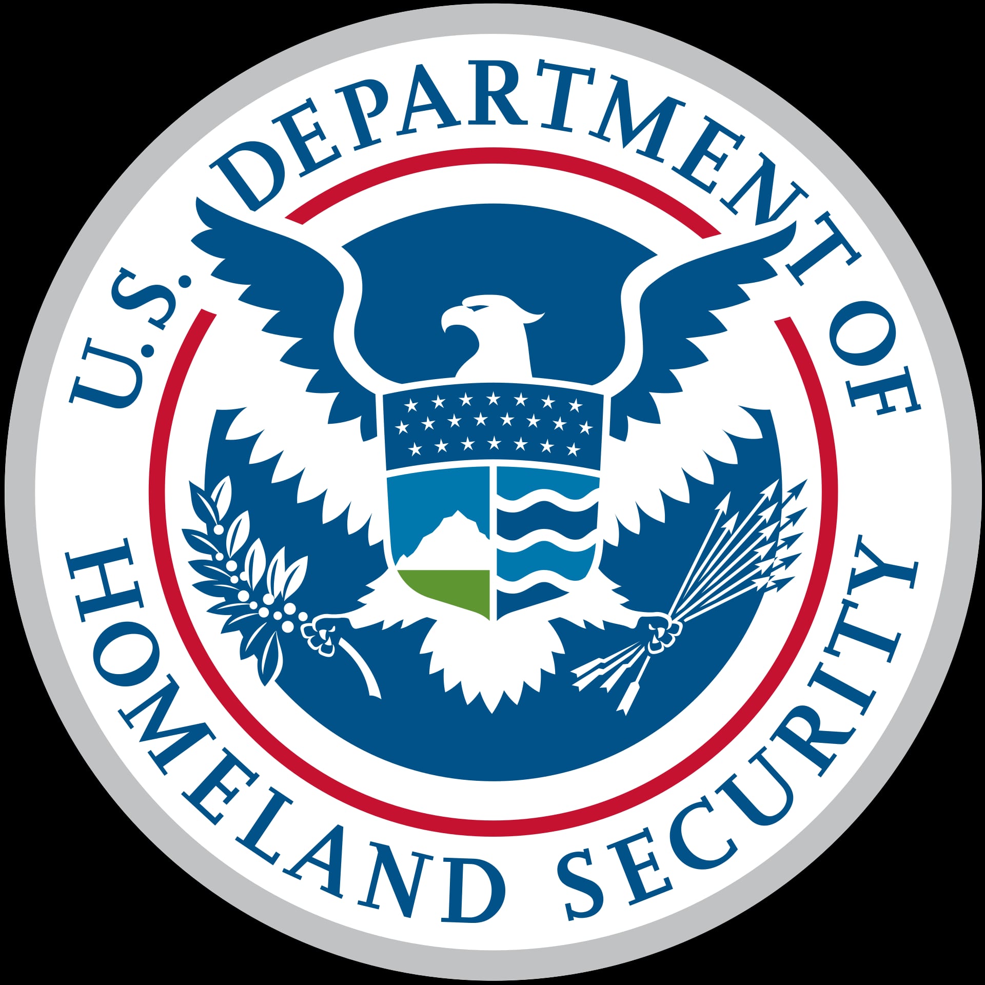 The circular seal of the U.S. Department of Homeland Security, with a blue and white eagle over a shield.