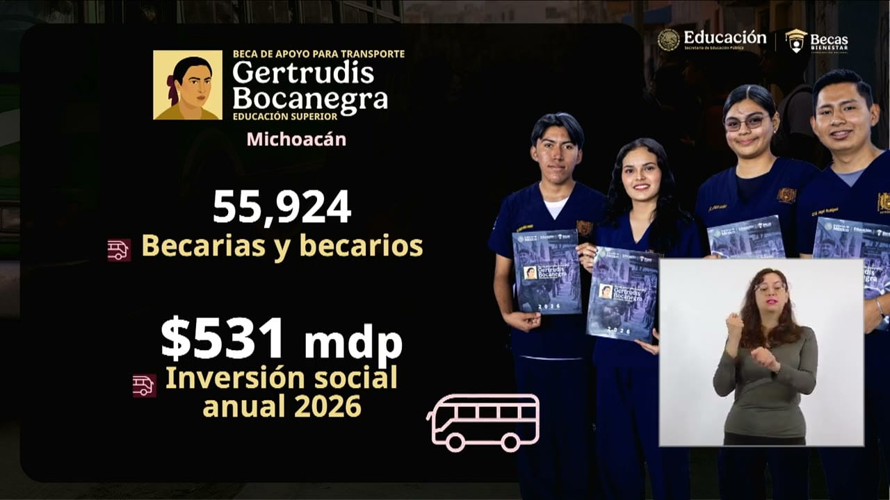 Lámina proyectada en la conferencia: Beca de Apoyo para Transporte Gertrudis Bocanegra Educación Superior – Michoacán.