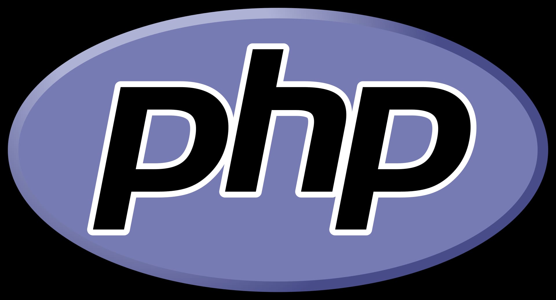 Logotipo de PHP, tres letras negras minúsculas sobre una elipse azul violeta.