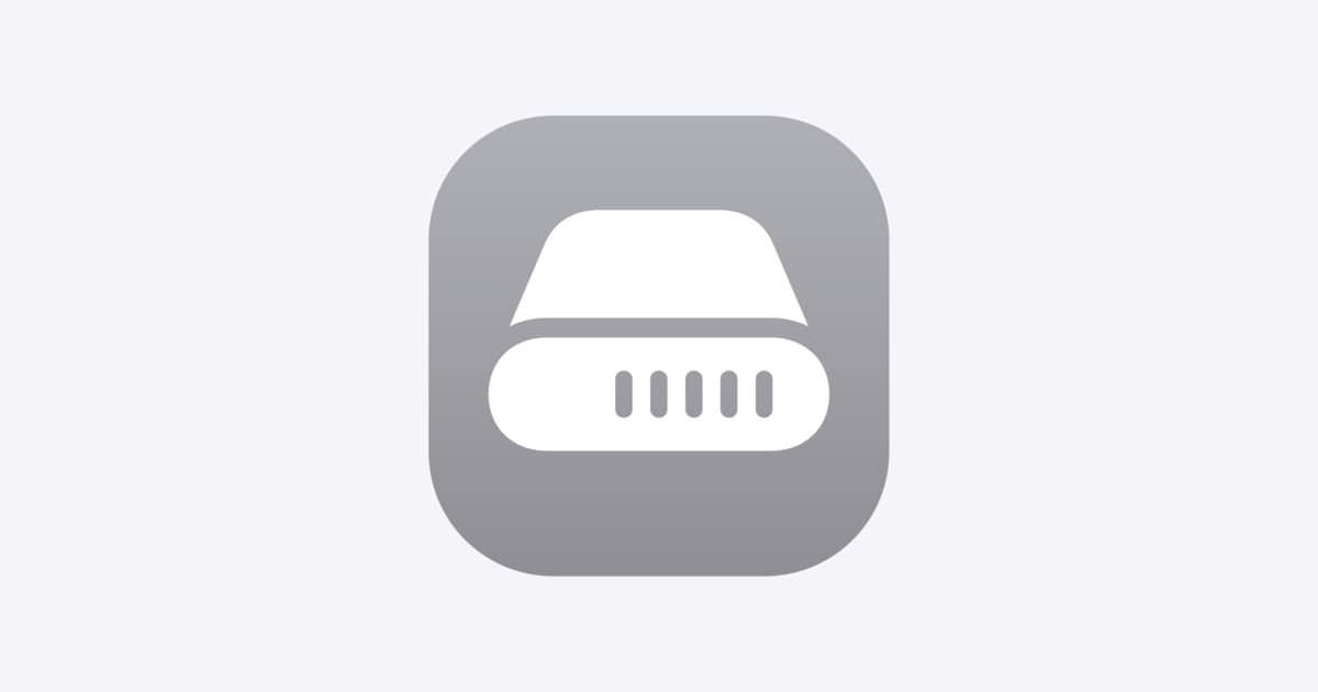Ícono gris con la silueta blanca de una unidad de disco, sobre un fondo gris claro, usado por Apple en su aviso a desarrolladores.