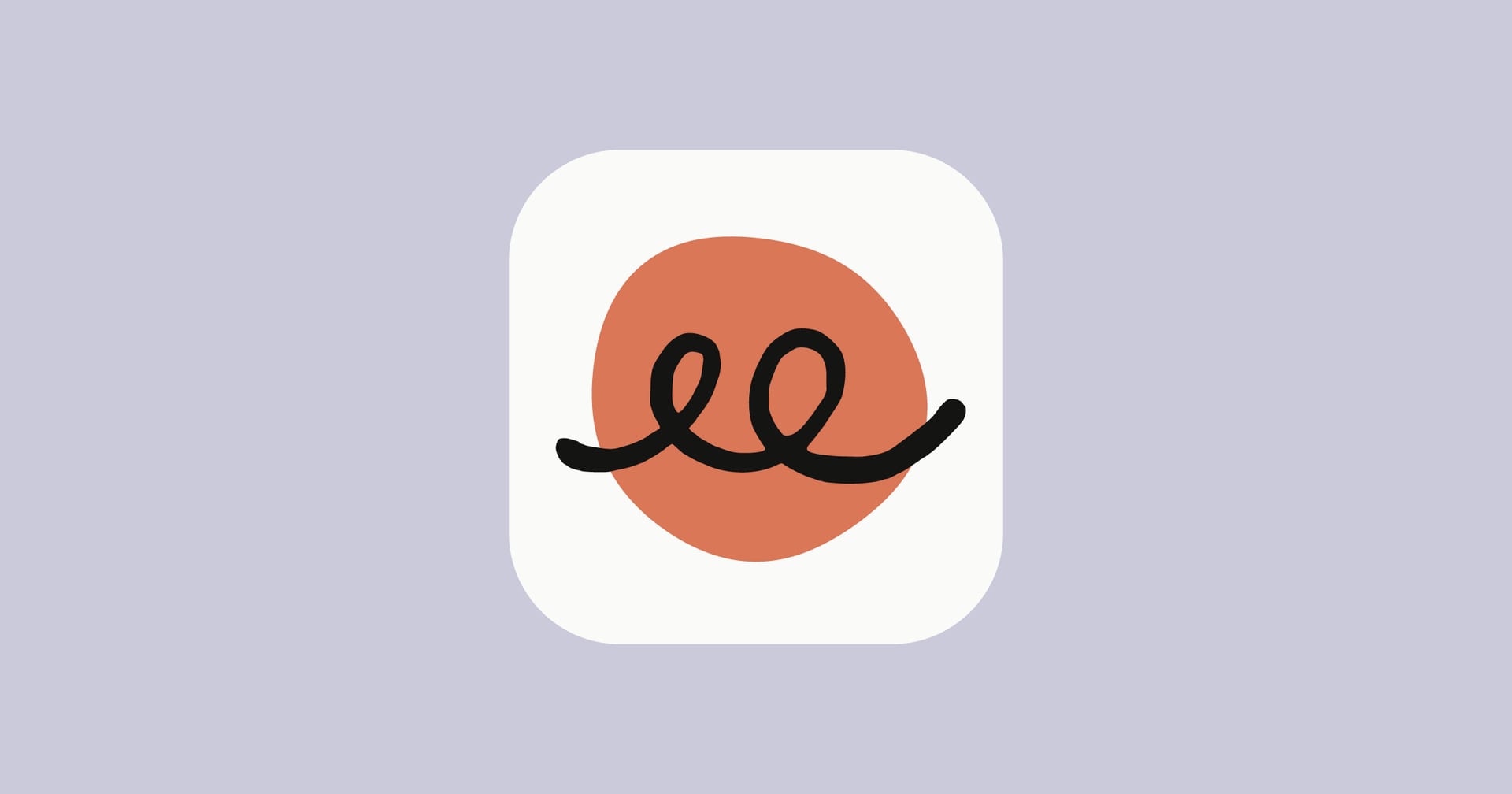 Ícono de la app Claude Duet, una mancha naranja con un trazo negro en bucle dentro de un cuadrado blanco de esquinas redondeadas, sobre fondo lila.