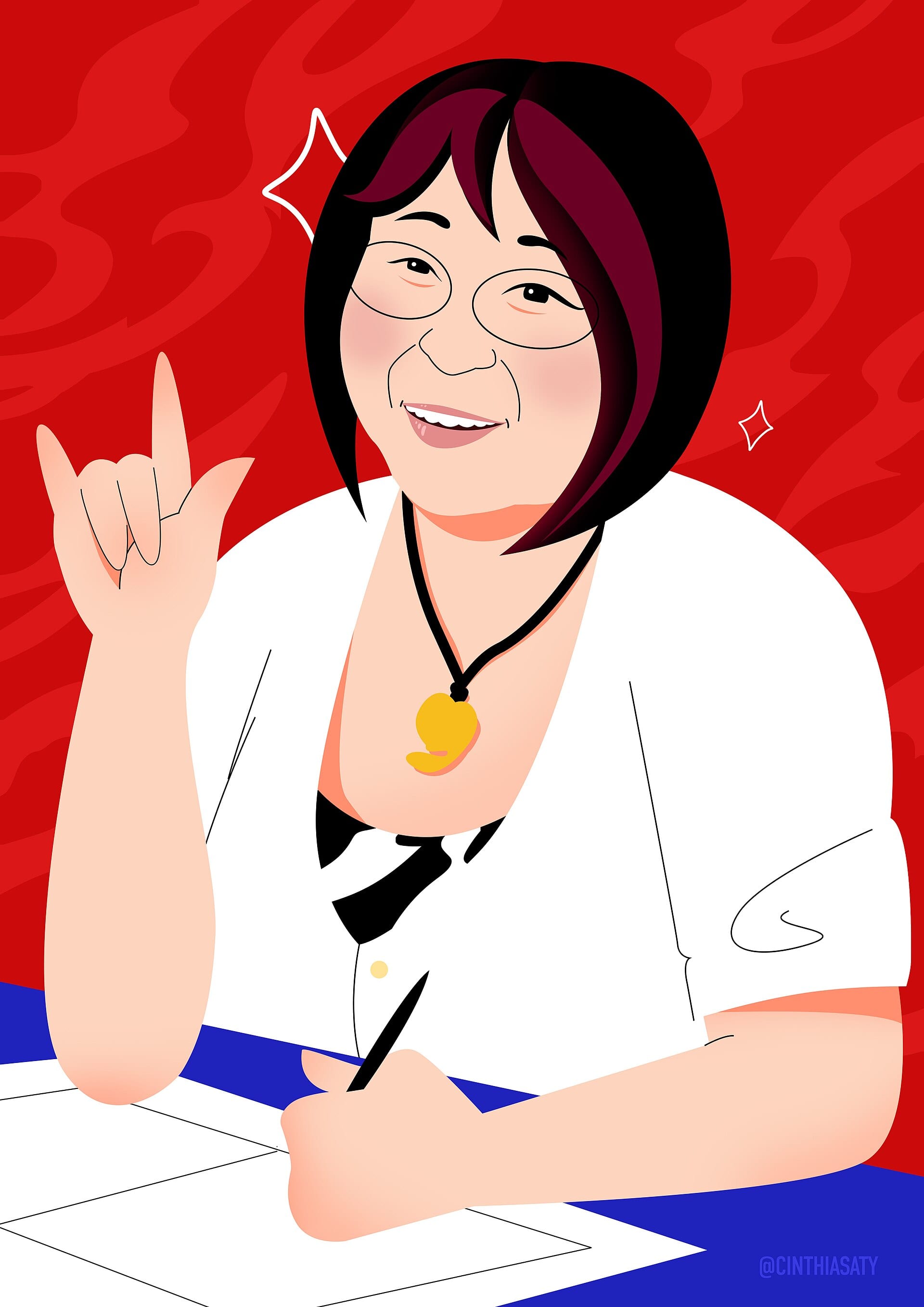 Color illustration of Rumiko Takahashi, creator of the Ranma ½ manga, in a head-and-shoulders portrait.