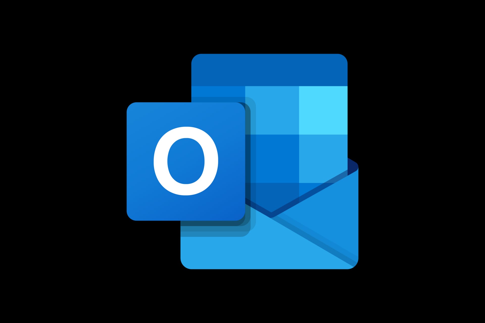 Icono azul de Outlook con una letra O blanca sobre un sobre de correo y una cuadrícula de calendario.